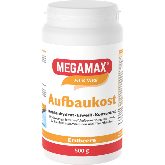 MEGAMAX Fit & Vital Aufbaukost Kohlenhydrat-Eiweiß-Konzentrat Erdbeer-Geschmack, 500 g Poudre