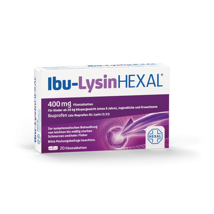 Ibu-Lysin Hexal 400 mg Filmtabletten bei Schmerzen und Fieber, 20 pcs. Tablets