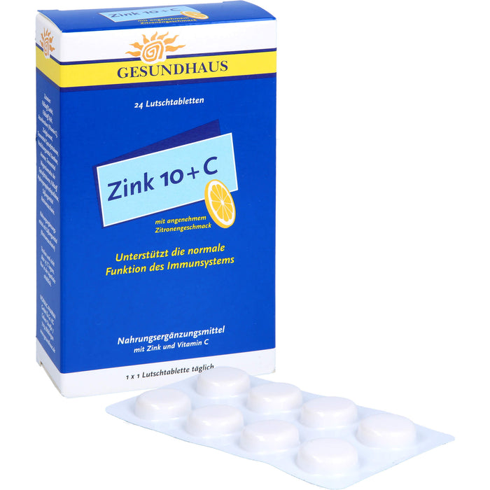 GESUNDHAUS Zink 10 + C Lutschtabletten, 24 pc Tablettes