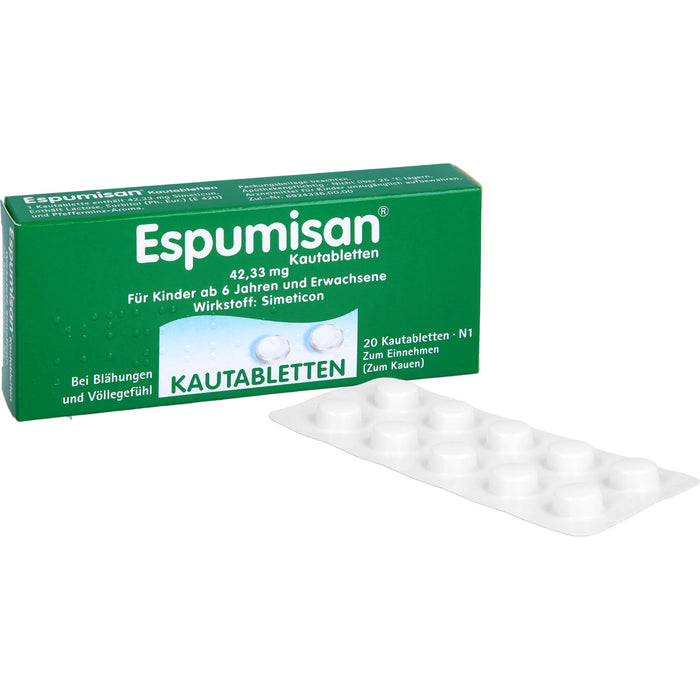 Espumisan 42,33 mg Kautabletten bei Blähungen und Völlegefühl, 20 St. Tabletten