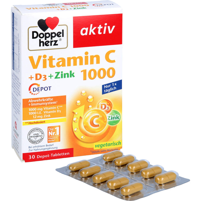 Doppelherz Vitamin C 1000 + D3 + Zink Depot, 30 St. Tabletten