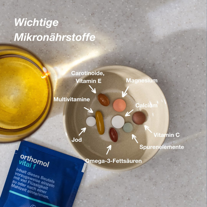 Orthomol Vital f - Mikronährstoffe für Frauen - bei Müdigkeit und Erschöpfung - mit B-Vitaminen, Omega-3-Fettsäuren, Magnesium - Tabletten/Kapseln, 30 St. Tagesportionen