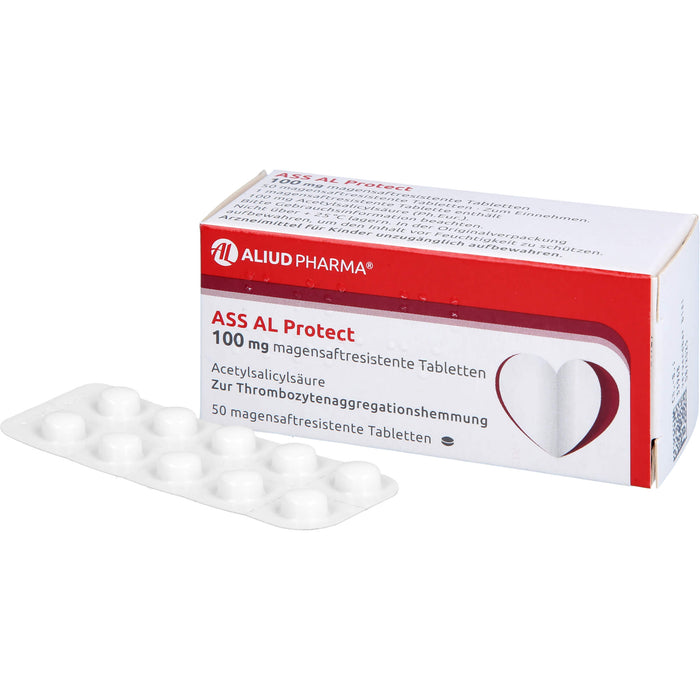 ASS AL Protect 100 mg magensaftresistente Tabletten zur Thrombozytenaggregationshemmung, 50 pcs. Tablets