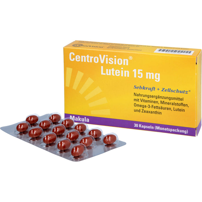 CentroVision Lutein 15 mg Kapseln für Sehkraft und Zellschutz, 30 St. Kapseln