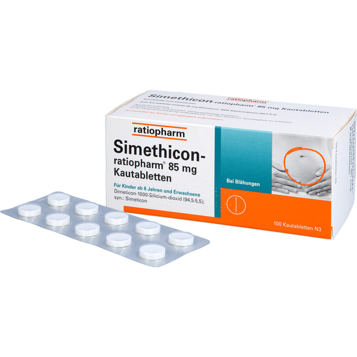 Simethicon-ratiopharm 85 mg Kautabletten bei Blähungen, 100 pc Tablettes