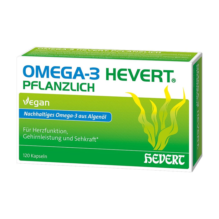 Omega-3 Hevert pflanzlich für eine gesunde Herzfunktion, Gehirnleistung und Sehkraft, 120 St. Kapseln