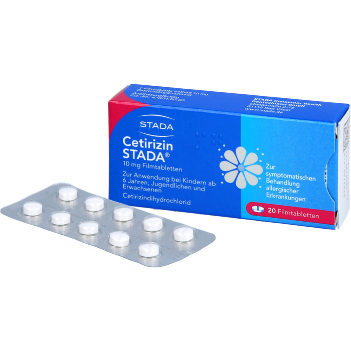 Cetirizin STADA 10 mg Filmtabletten zur symptomatischen Behandlung allergischer Erkrankungen, 20 St. Tabletten