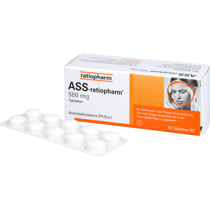 ASS-ratiopharm 500 mg Tabletten bei Schmerzen und Fieber, 50 St. Tabletten