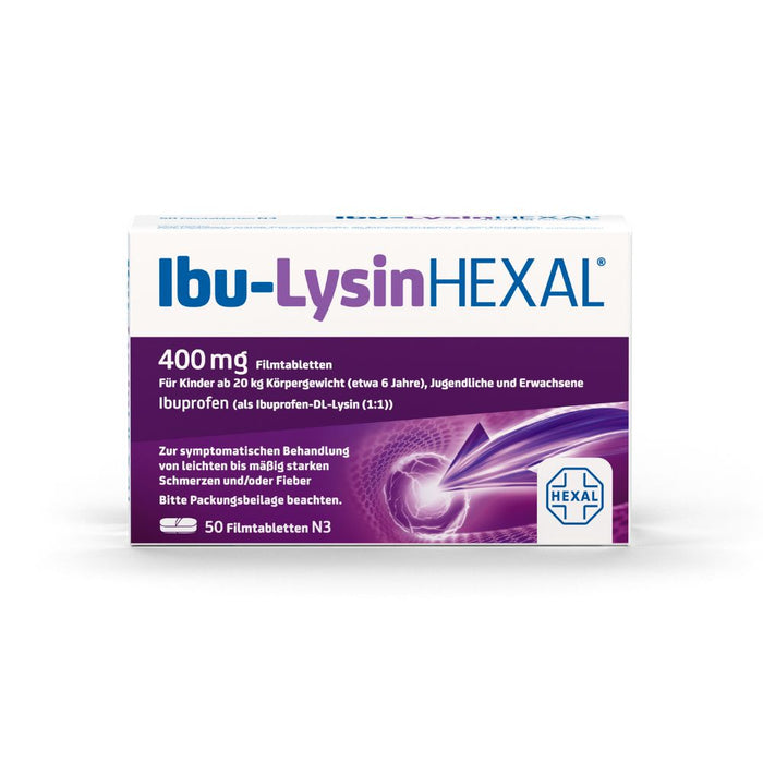 Ibu-Lysin Hexal 400 mg Filmtabletten bei Schmerzen und Fieber, 50 pcs. Tablets