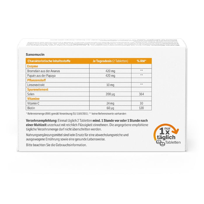 Helixor supportiv Sanomucin - mit pflanzlichen Enzymen, Linsenextrakt und den wichtigen Mikronährstoffen Vitamin C und Biotin, 60 pc Tablettes