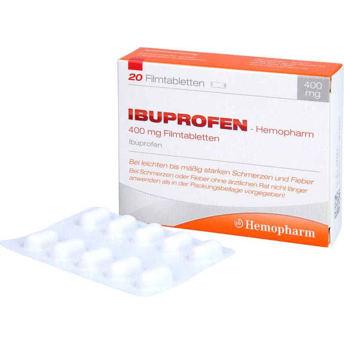 Ibuprofen-Hemopharm 400 mg Filmtabletten bei Schmerzen und Fieber, 20 pcs. Tablets