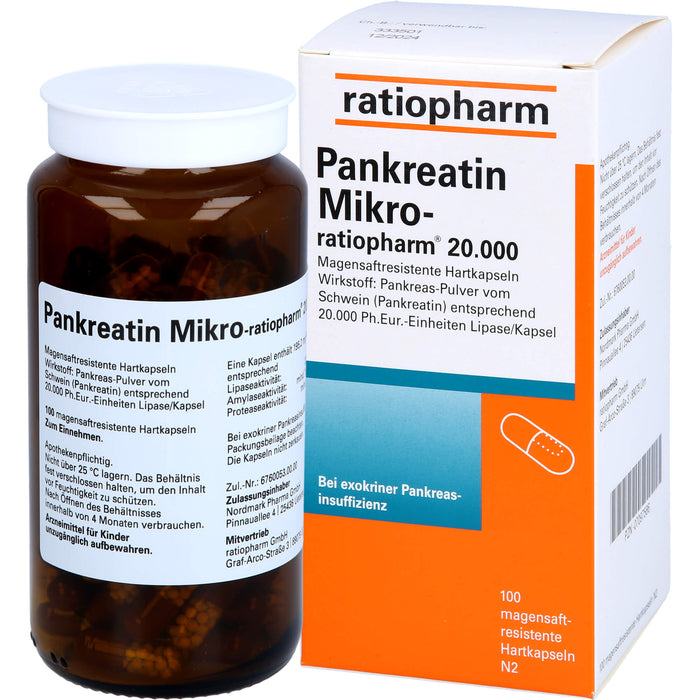 Pankreatin Mikro-ratiopharm 20 000 Hartkapseln bei Verdauungsstörungen, 100 pc Capsules