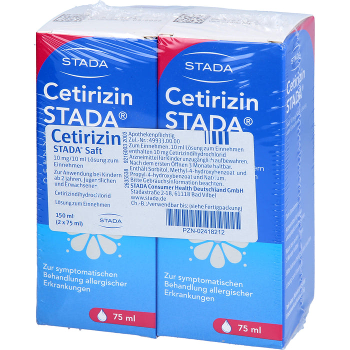 Cetirizin STADA Saft zur symptomatischen Behandlung allergischer Erkrankungen, 150 ml Lösung