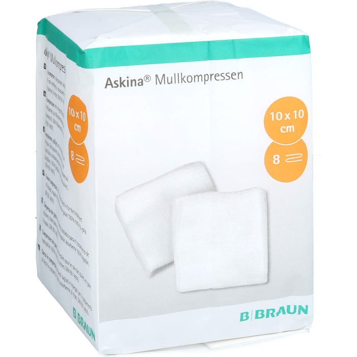 ASKINA MULLKOMPRESSEN 10X10CM UNSTERIL 8 FACH, 100 pcs. Compresses