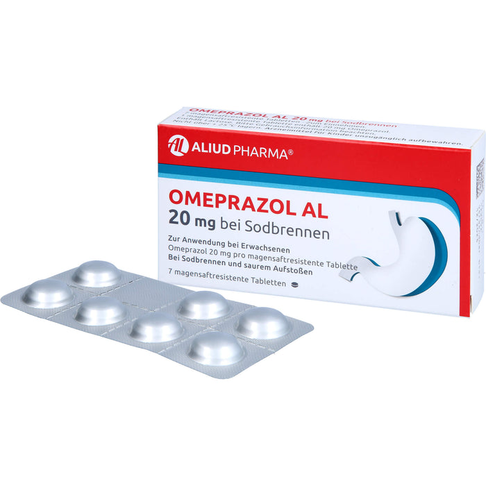 Omeprazol AL 20 mg Tabletten bei Sodbrennen, 7 pcs. Tablets