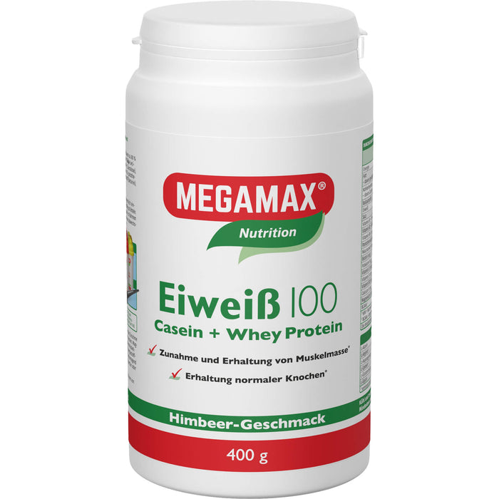 MEGAMAX Nutrition Eiweiß 100 Pulver Himbeer-Geschmack, 400 g Powder