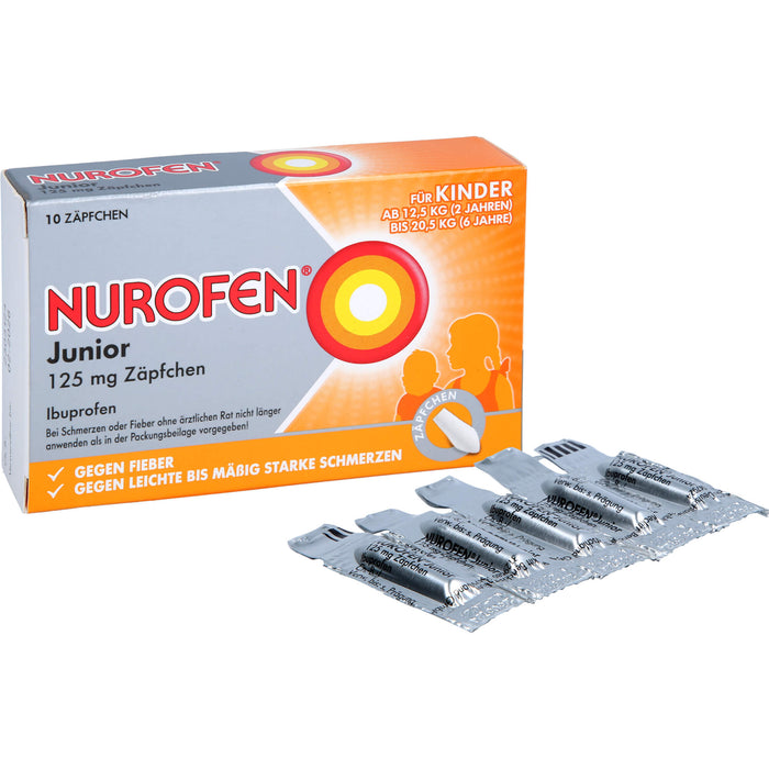 Nurofen Junior 125 mg Zäpfchen bei Fieber & Schmerzen ab 2 Jahren, 10 St. Zäpfchen