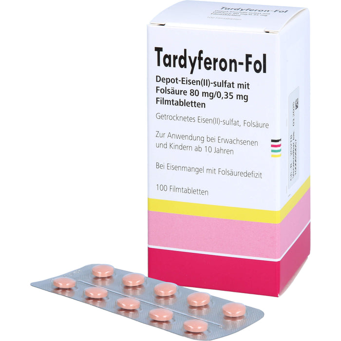 Tardyferon-Fol Depot-Eisen(II)-sulfat mit Folsäure 80 mg/0,35 mg Eurim Filmtabletten, 100 St. Tabletten