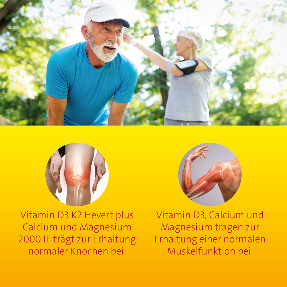 Vitamin D3 K2 Hevert plus Calcium und Magnesium 2000 IE, 60 St. Kapseln Hevert-Testen