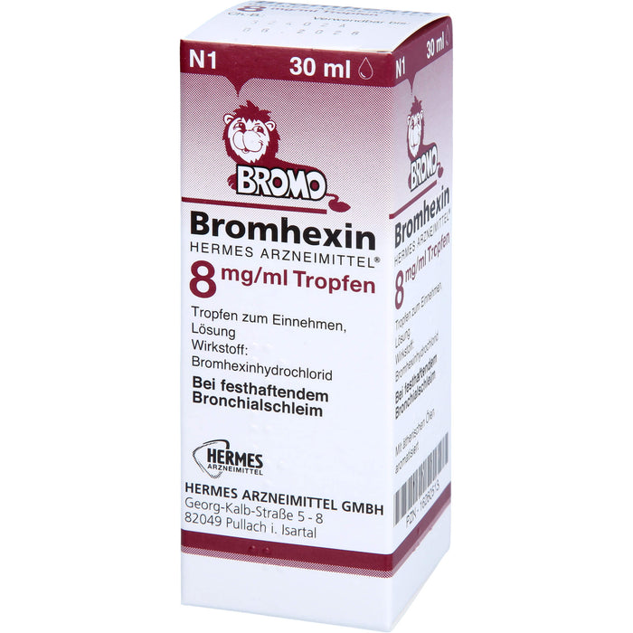 HERMES ARZNEIMITTEL Bromhexin 8 mg / ml Tropfen bei festhaftendem Bronchialschleim, 30 ml Lösung