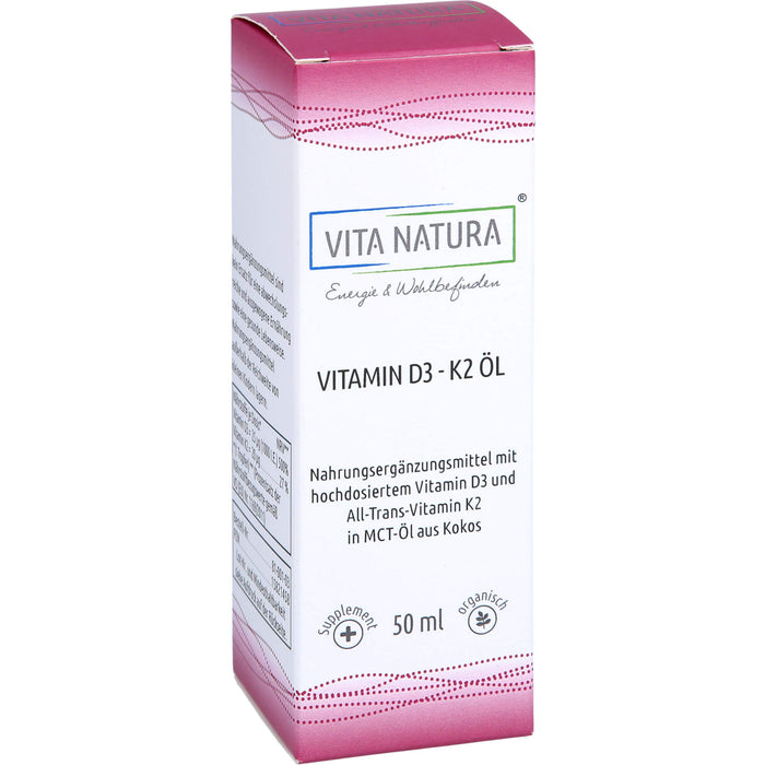 Vita Natura Vitamin D3 1000 I.E + K2 20 µg Tropfen, 50 ml Solution