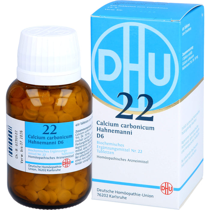 DHU Calcium carbonicum Hahnemanni D6 Biochemisches Ergänzungsmittel Nr. 22 – Das Mineralsalz des Calciumstoffwechsels und des Lymphsystems – umweltfreundlich im Arzneiglas, 420 St. Tabletten