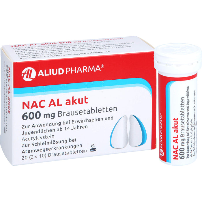 NAC AL akut 600 mg Brausetabletten zur Schleimlösung bei Atemwegserkrankungen, 20 pcs. Tablets