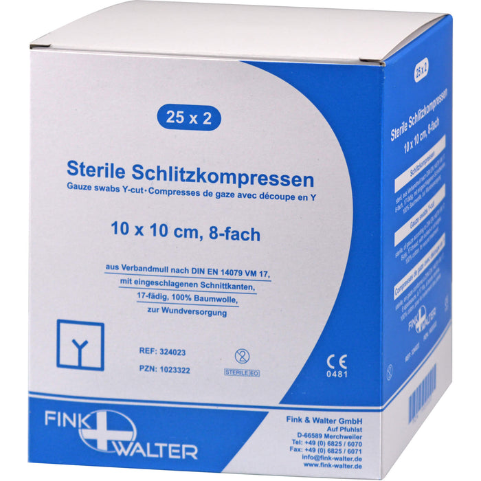 Schlitzkompressen steril 10x10cm 8-fach, 25X2 St KOM