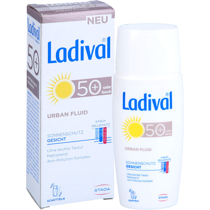 Ladival Urban Fluid LSF 50+ mattierender Gesichts-Sonnenschutz für jeden Tag mit ultra-leichter Textur und Anti-Pollution Komplex, 50 ml Cream