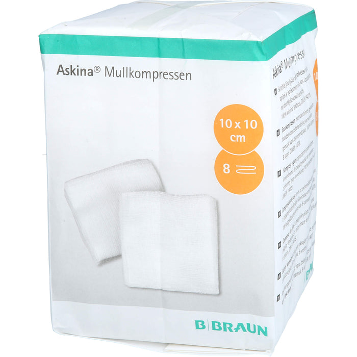 ASKINA MULLKOMPRESSEN 10X10CM UNSTERIL 8 FACH, 100 St. Kompressen