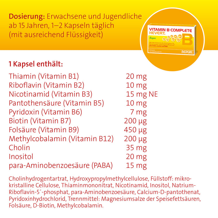 Vitamin B Complete Hevert zur langfristigen Basisversorgung mit allen acht B-Vitaminen, 60 St. Kapseln